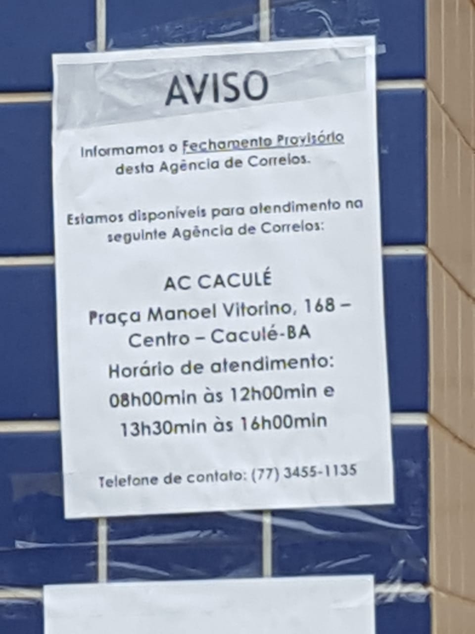 correios aviso