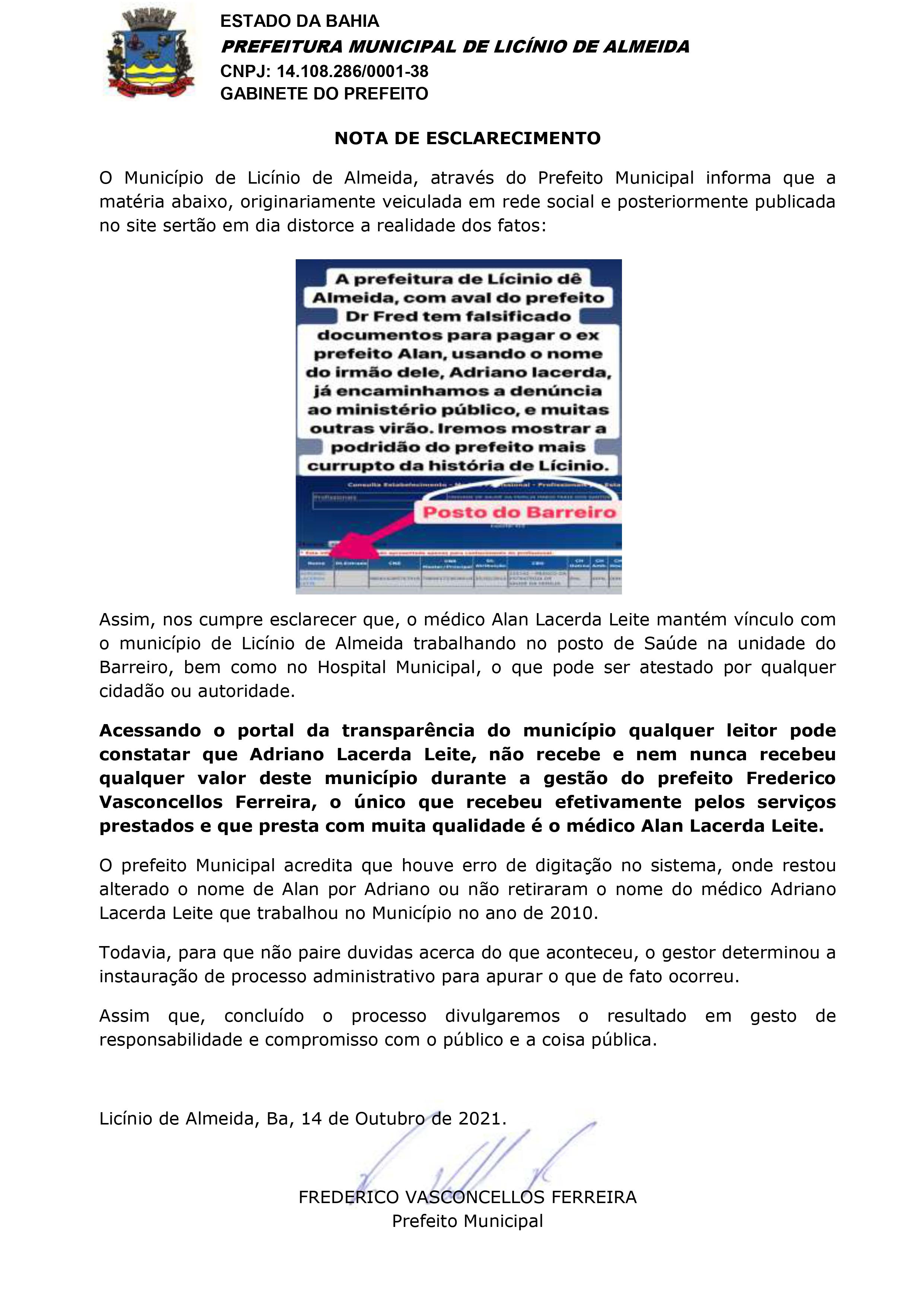 nota de esclarecimento da saúde
