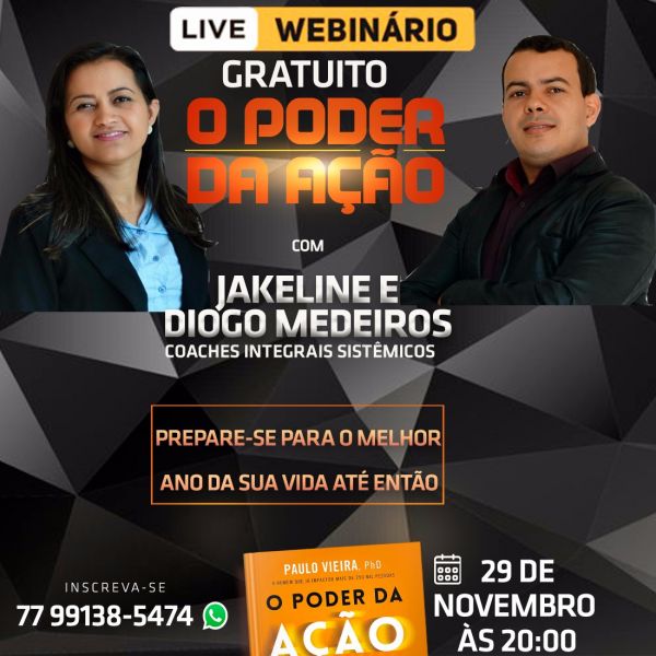 Jakeline Medeiros e Diogo Medeiros Convidam a Todos Para Uma Palestra Online e Gratuita, Confira .