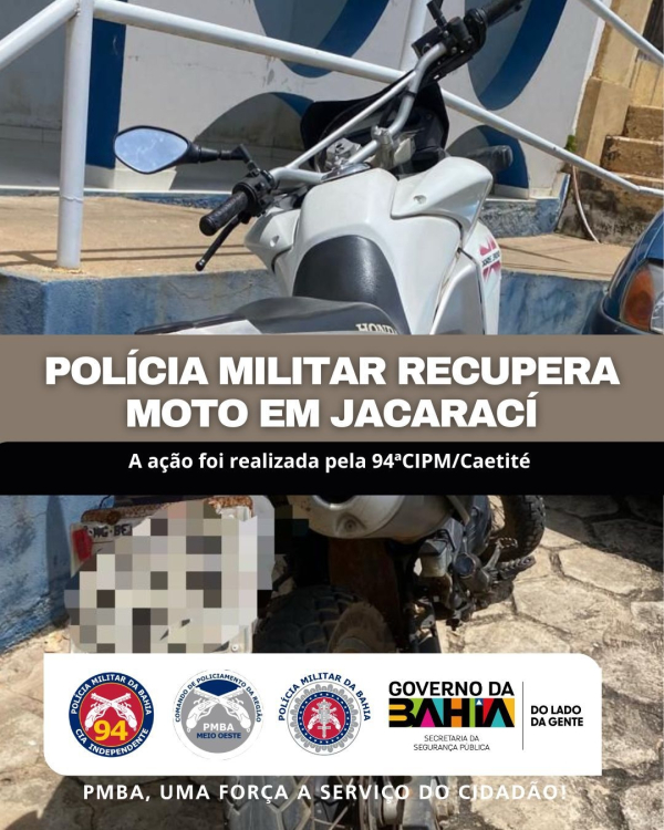 POL&Iacute;CIA MILITAR RECUPERA MOTO EM JACARAC&Iacute;