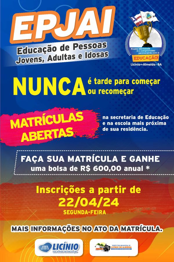 Licínio de Almeida: Matrículas Abertas Jovens, Adultos e Idosos e possibilidade de uma  bolsa Anual