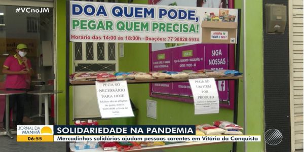 Vitória da Conquista: Moradores montam mercadinho solidário para ajudar quem precisa durante pandemi