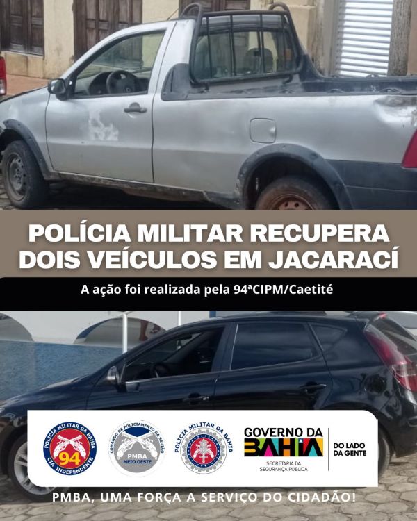 POL&Iacute;CIA MILITAR RECUPERA DOIS VE&Iacute;CULOS EM JACARAC&Iacute;