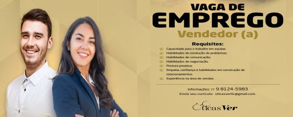 Óticas Ver Abre Vaga de Emprego para Vendedor(a) em Licínio de Almeida