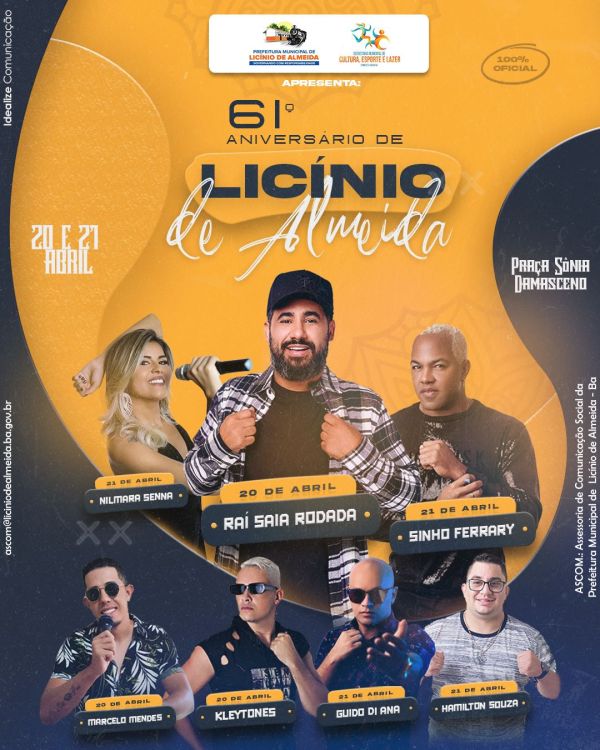 Licínio de Almeida: Confirmada a Grade da Festa de Aniversário da Cidade.